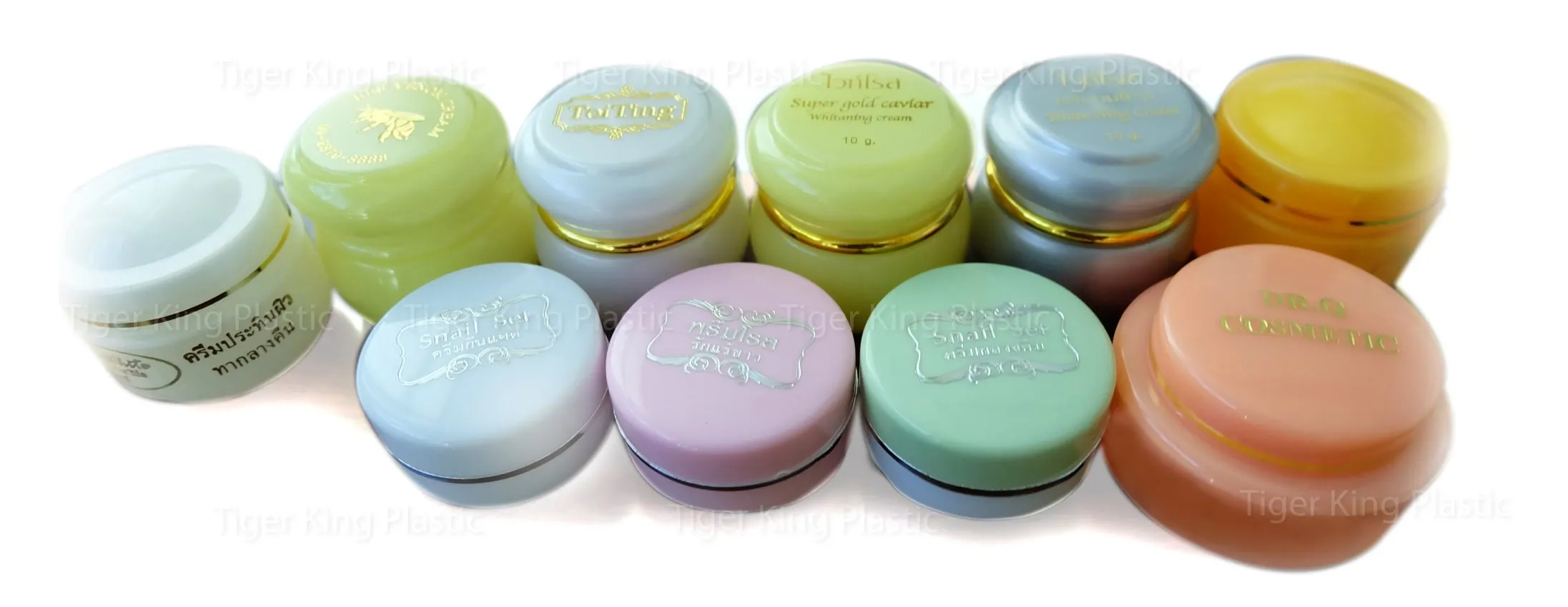 งานสกรีนโลโก้บนผลิตภัณฑ์ตลับครีม กระปุกพลาสติก กระปุกอะคริลิคสวยๆ | Tiger King Plastic